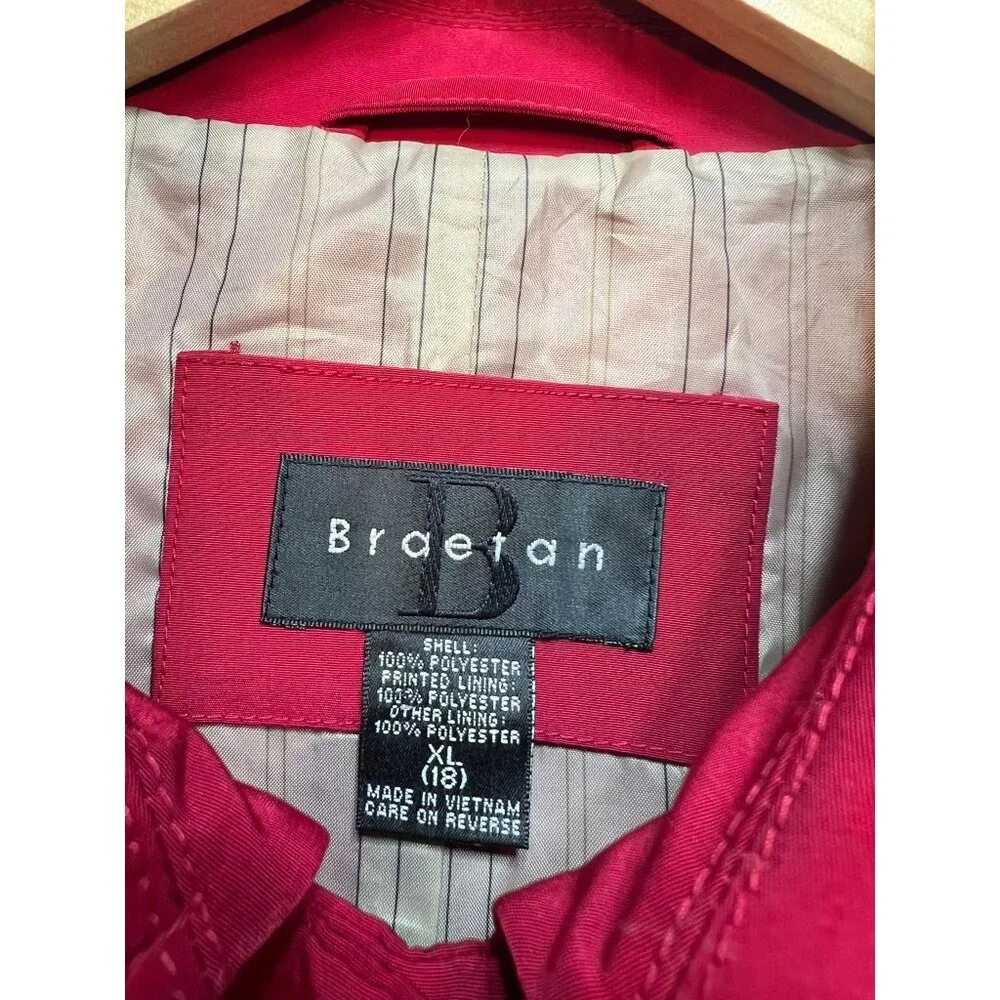 Braetan Women's Preppy Button Front Trench Coat Long Sleeve Size XL Red - Picture 3 of 10